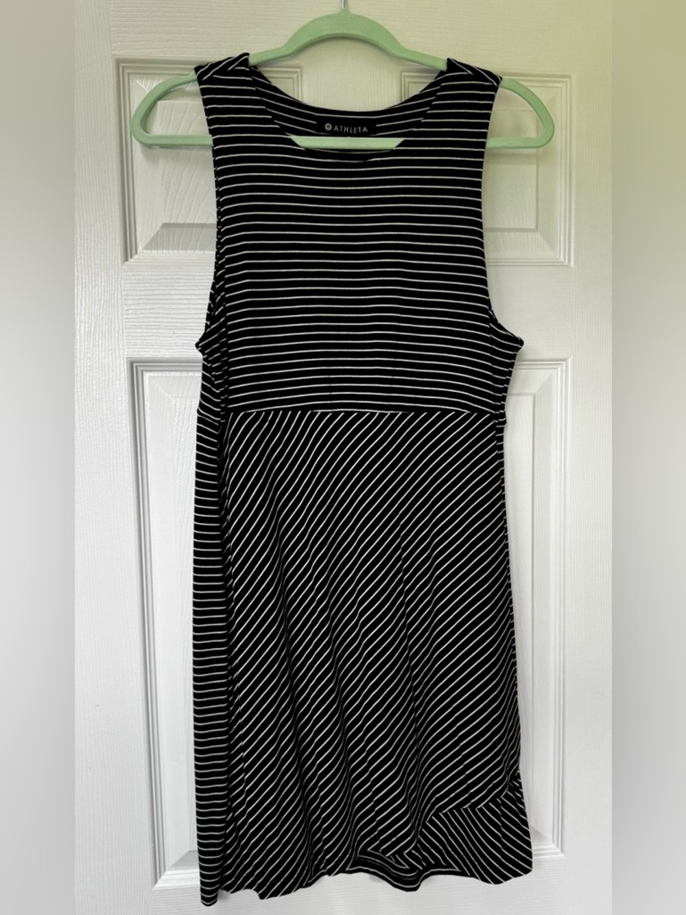 Athleta Black & White Striped Sleeveless Fit-and-Flare Dress